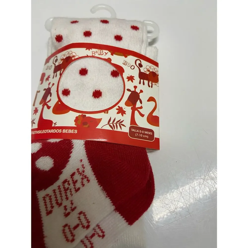 Durex Girls‎ Tights Size 0-6 Mo Red White Black Ladybug Print Polka Dot Feet NEW